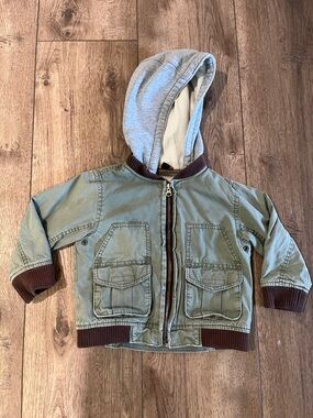 GAP Toddler Green Hooded Jacket with Brown Trim
